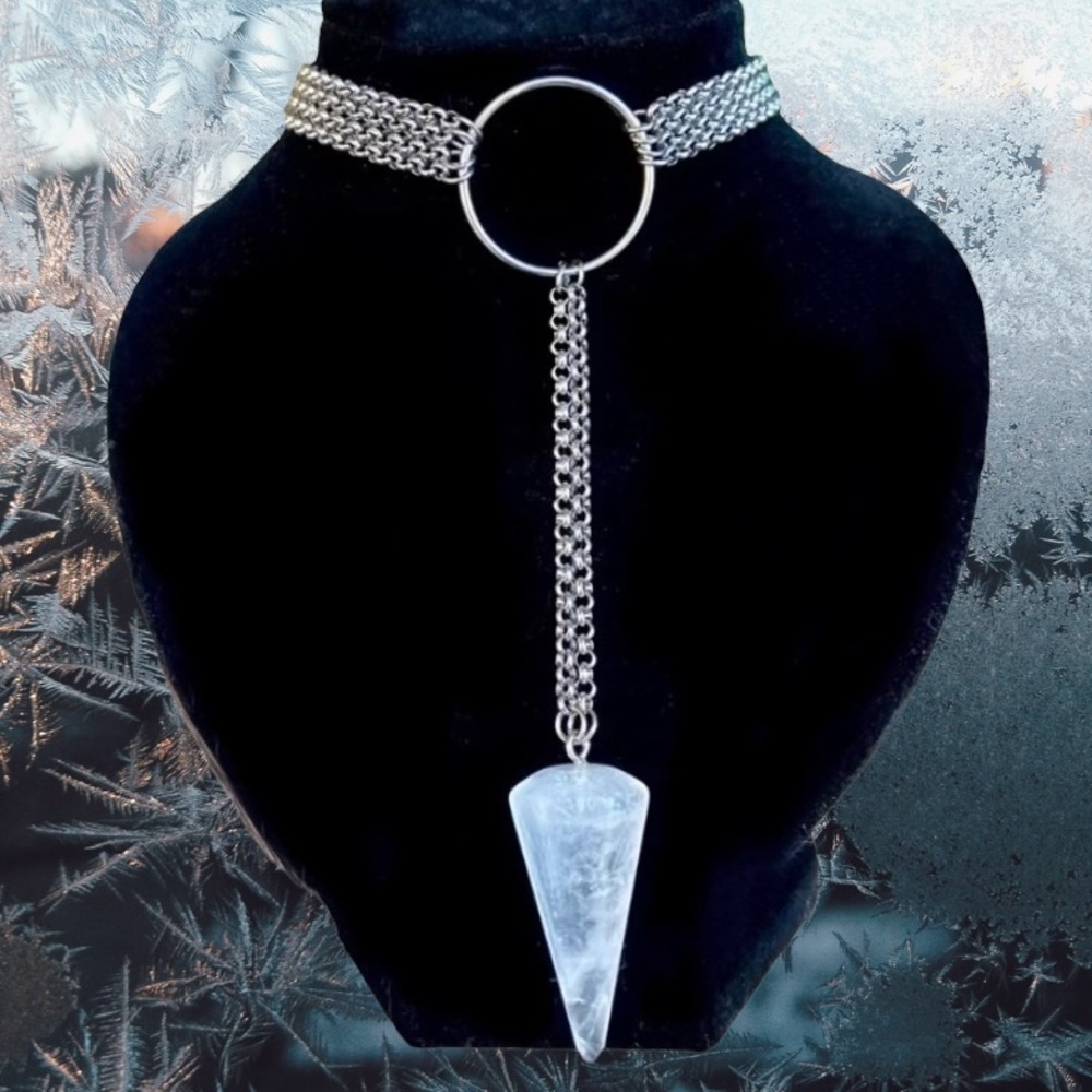 Crystal quartz necklace . Lariat Y shape crystal quartz pendulum choker boho gem - Picture 5 of 13